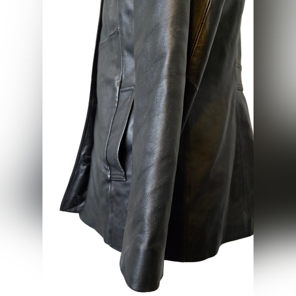 Danier Black Genuine Leather Coat M/L Tailored Button Front Longline Jacket - Picture 5 of 9